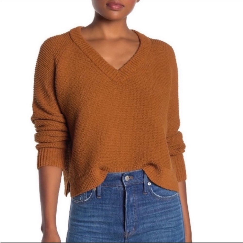Madewell hemlock textured pullover v neck cotton sweater